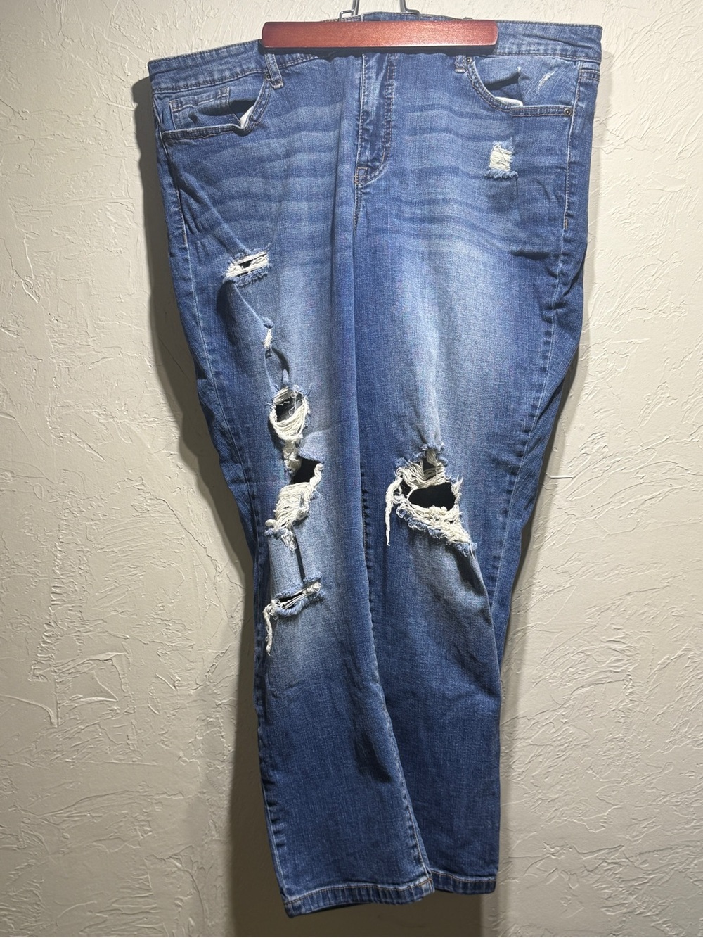 Sofia “Bagi” boyfriend distressed stretch denim jeans. Size 18